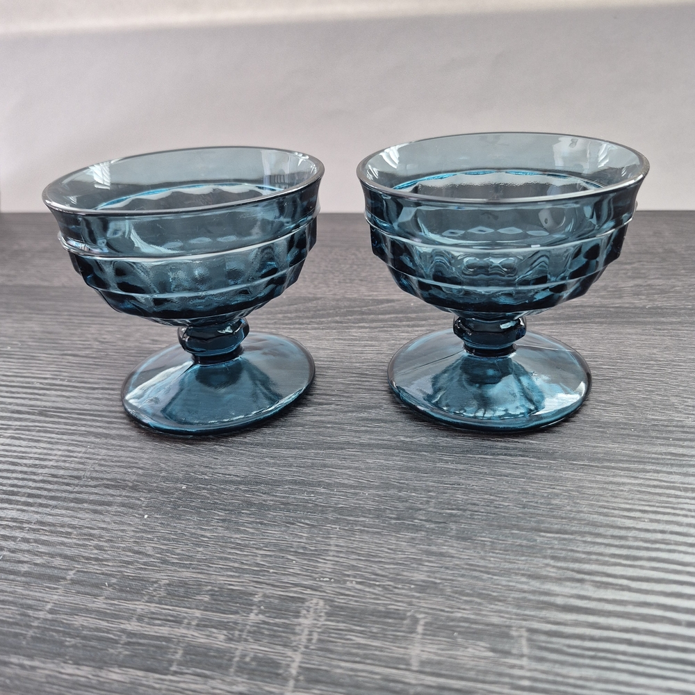 Set of 2 Blue Glass Sherbert Fruit Dishes. Footed